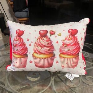Valentines Day Pink and Red Cupcake Holiday Pillow